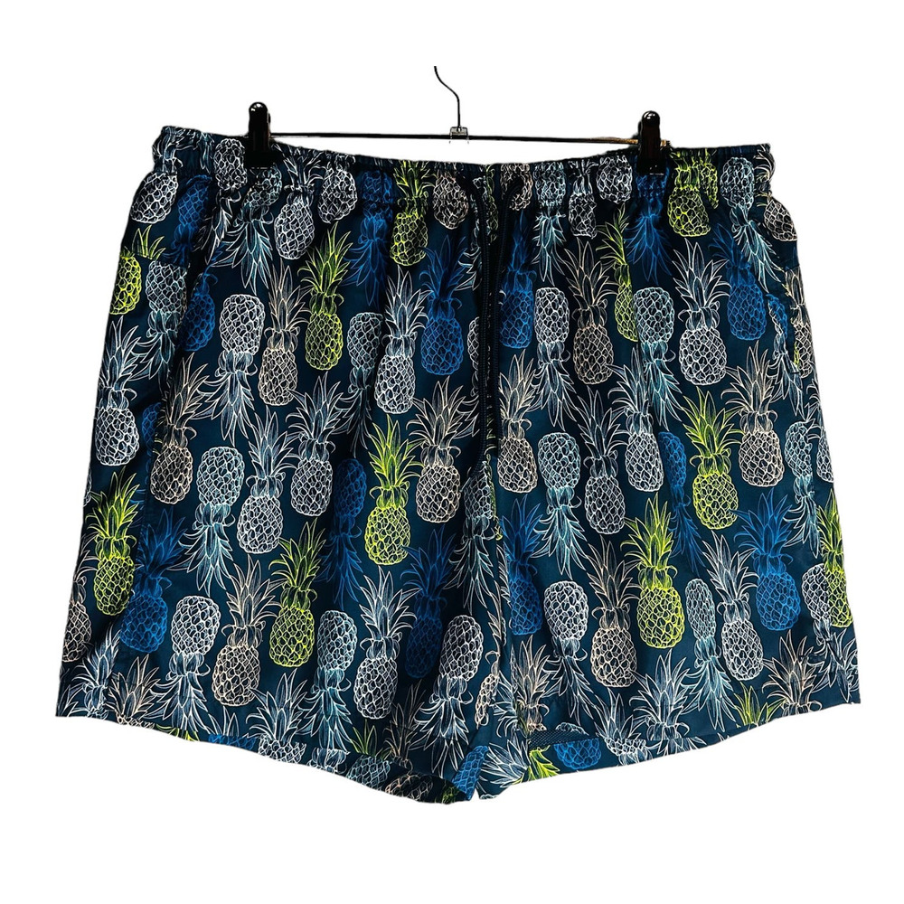 DSG Mens Sz 2XL Swim Trunks Lined Blue Pineapple Fruit Pockets Elastic‎ Waist